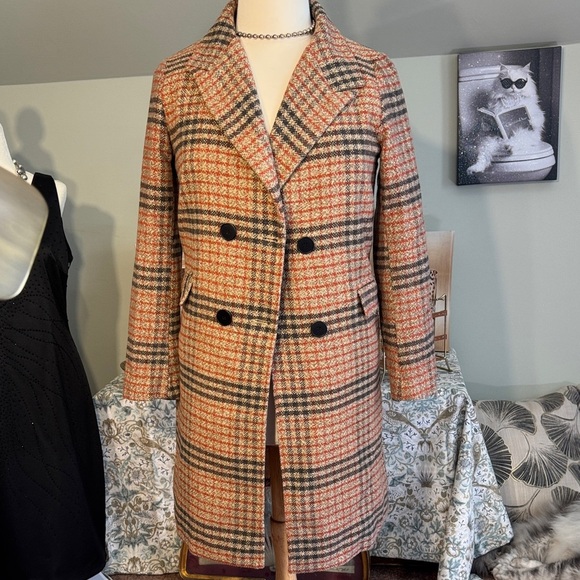 On Trend! Chartou Double-Breasted Plaid Pea Coat Like New Size M - Picture 2 of 8